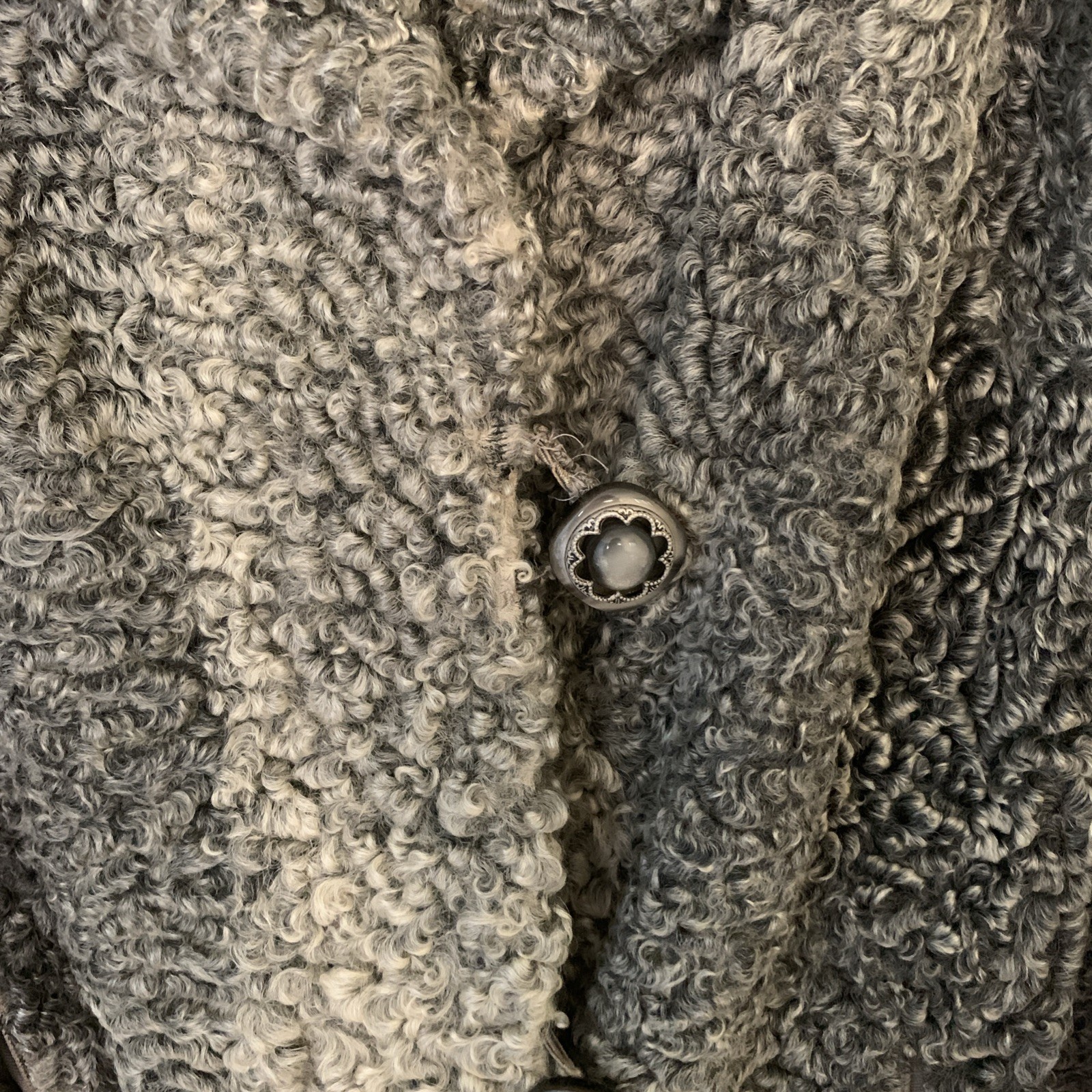 Vtg Gray Curly Persian Lamb Coat Fur Collar And Cuffs With Belt Small Truesdell