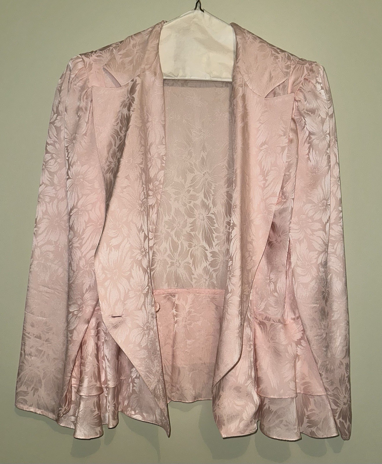 Vintage Pink 3-Piece Blazer Skirt Suit Set Floral Argenti Petites 14 Pure Silk
