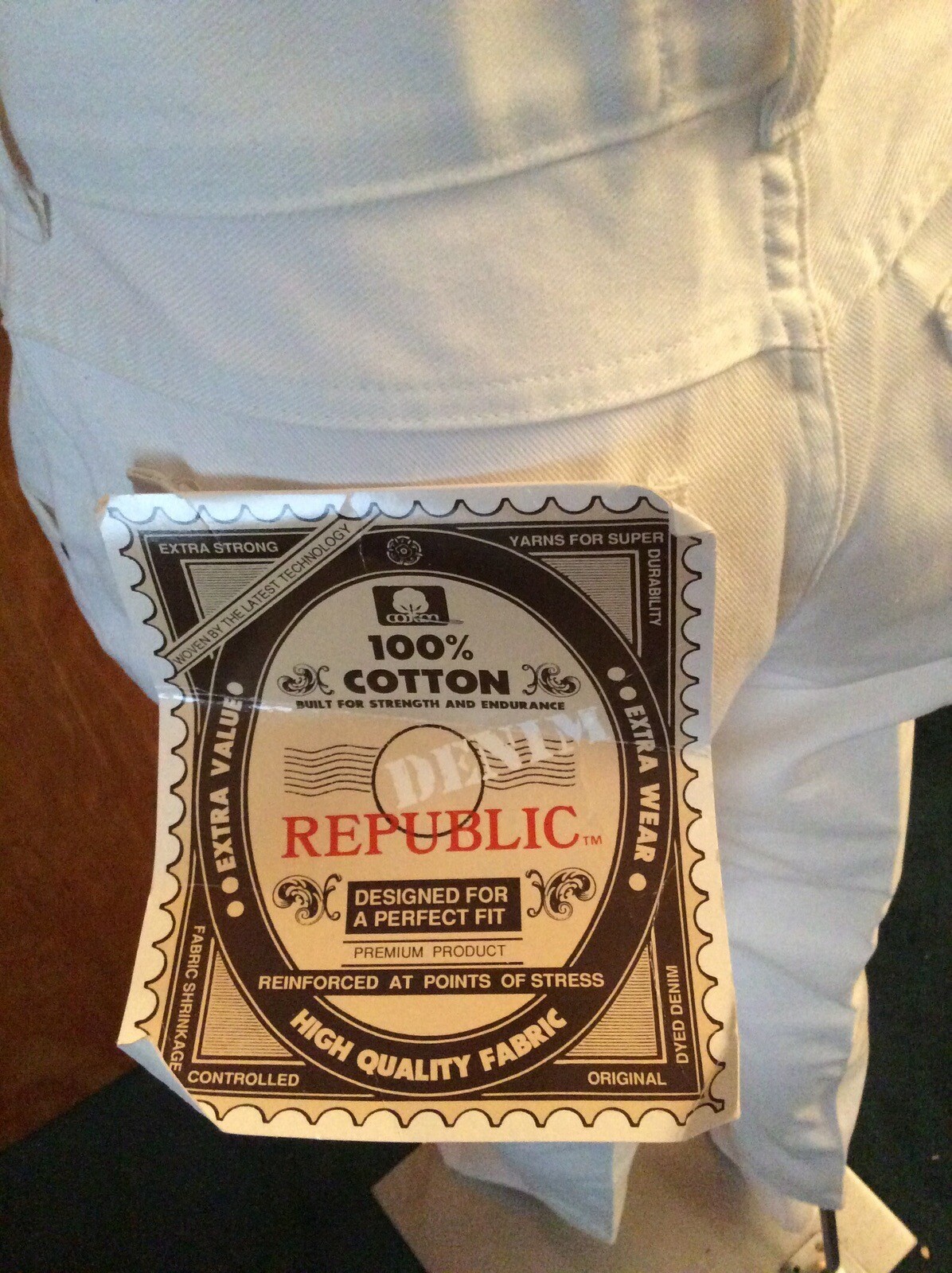 1980s Womens White Jeans Denim Republic New Old Stock Original Tags Attaches