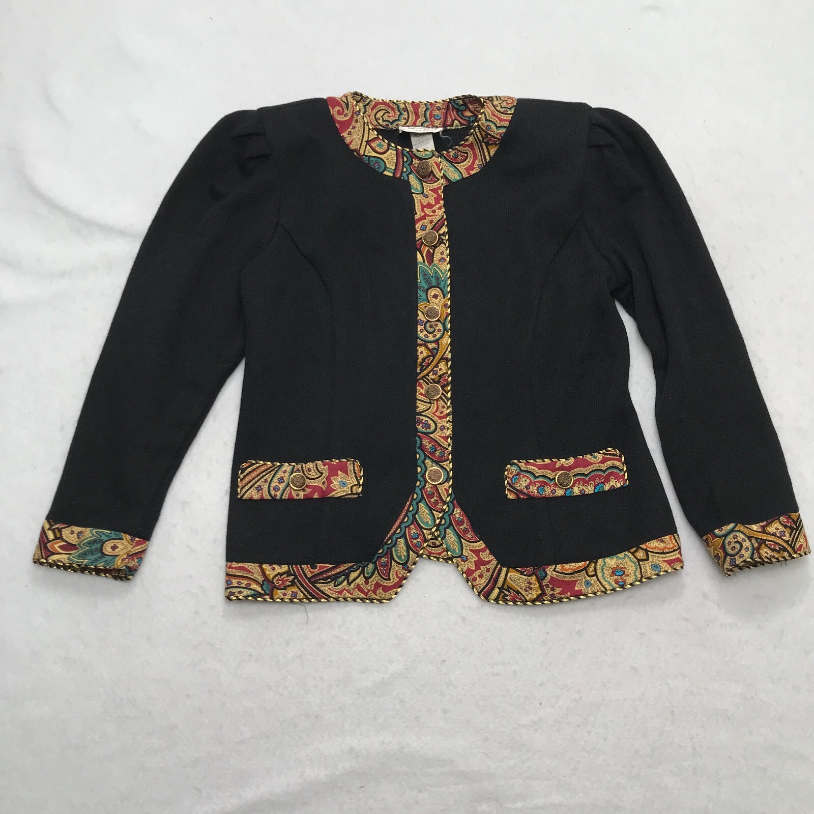 Vintage Cardigan Womens 9/10 Petite Black Linda Hutley Grandma Classic