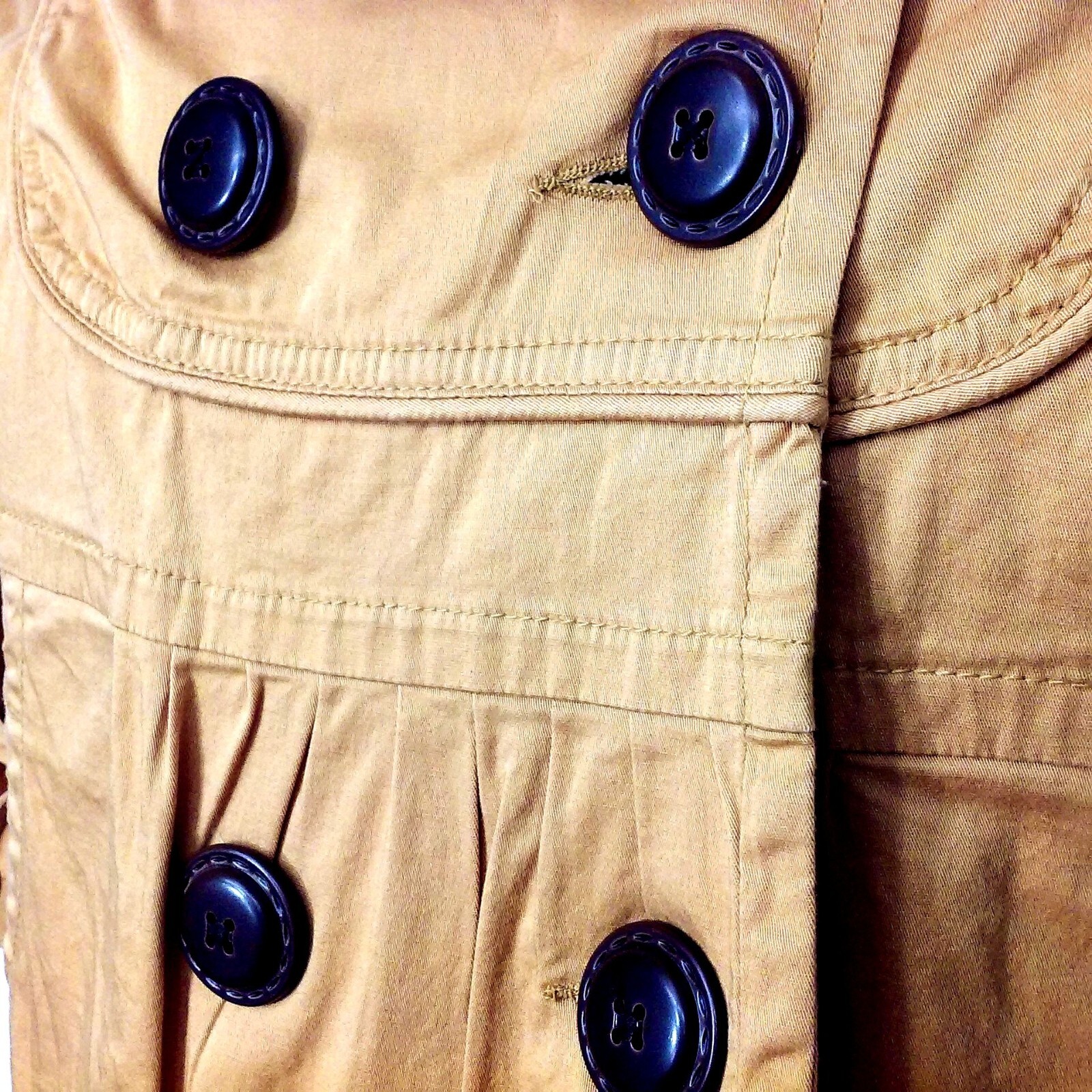 Vintage 90s American Rag Pea Coat Crop Jacket -S Pockets Buttons Safari Mustard