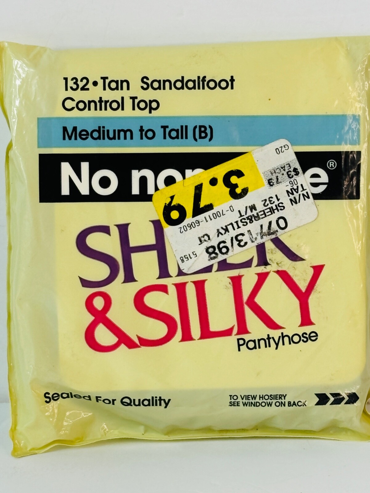 NOS VTG NO NONSENSE SHEER&SILKY SANDALFOOT CONTROL TOP TAN PANTYHOSE*MED-TALL B