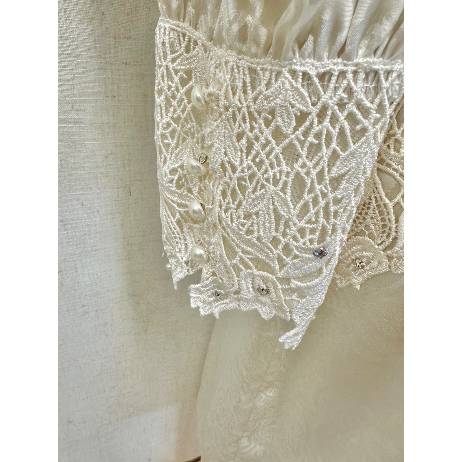 Cachet Bari Protas Floral Damask Lace Drop Waist Dress Womens 12 Cream Ivory 80s