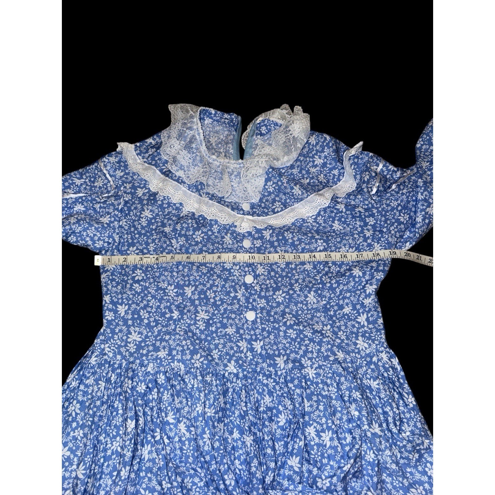 Prairie Style Maxi Dress Women’s L Blue Floral Lace Romantic Victorian Revival