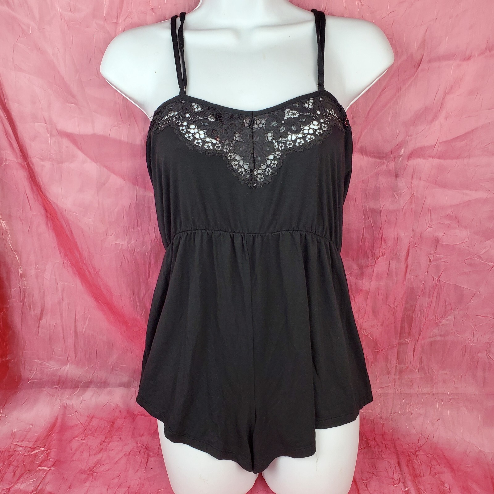 Victoria Secret Black Stretch Lace Teddy Romper Playsuit Sz M Pin Up Bombshell