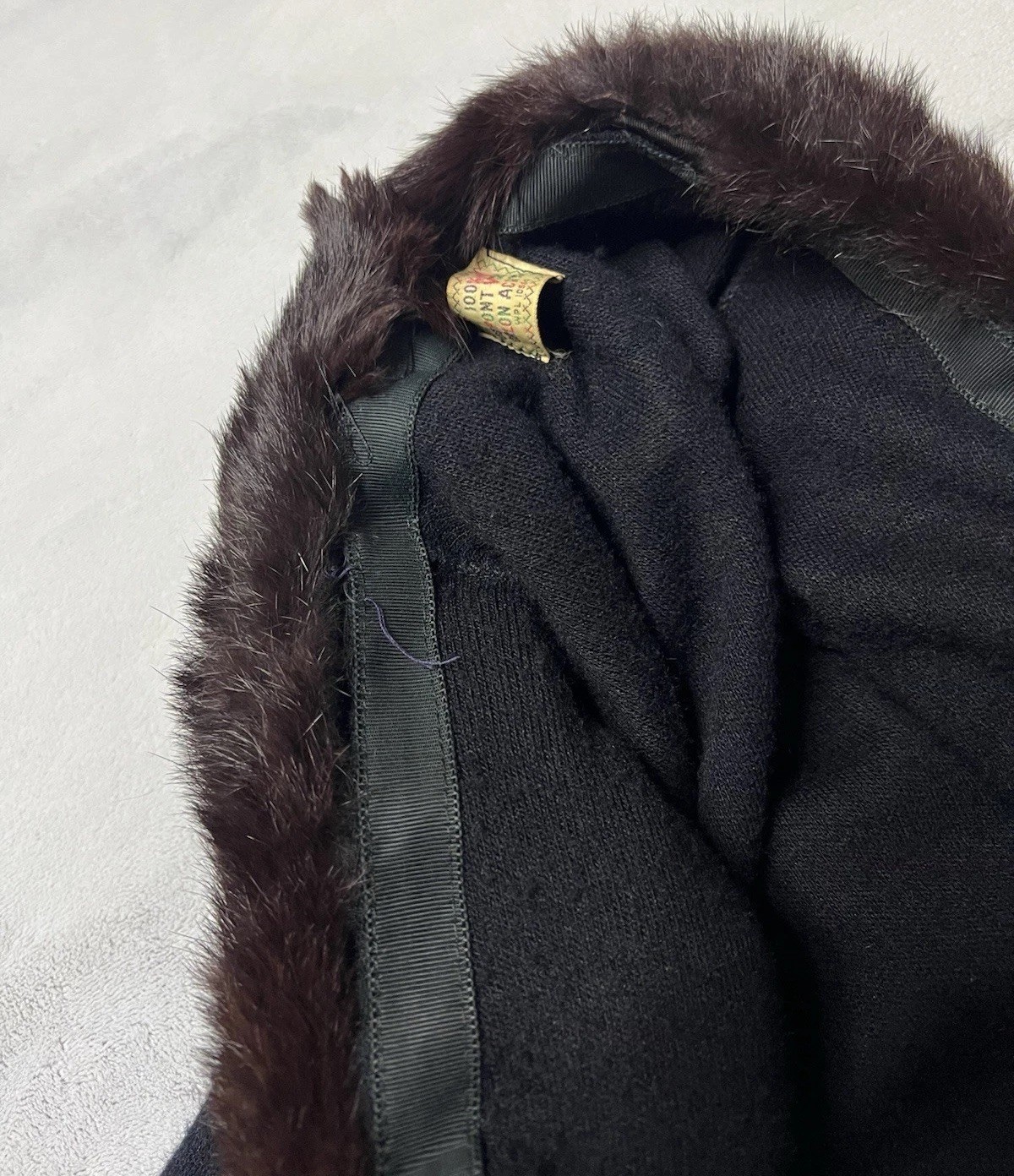 Vtg 50’s Du Pont Orlon Black Cardigan REAL MINK FUR Shawl Collar Sweater S/M