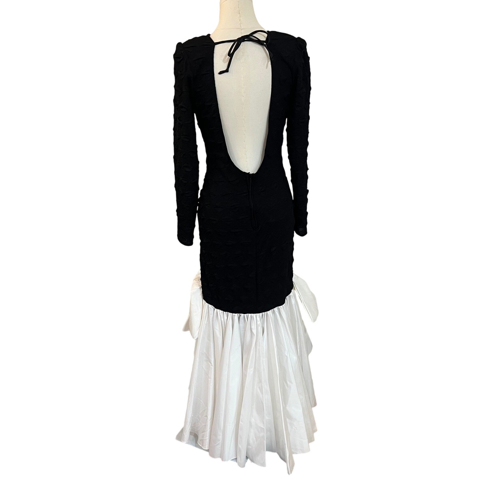 Legends Black White Bow Ruffle Mermaid Party Dress Open Back USA Vintage 9/10