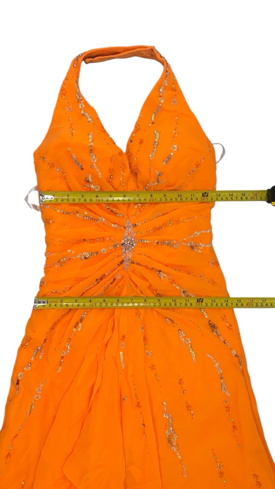 Vtg Y2k Orange Sequin Ruffle Whimsy Balletcore Fairy Coquette Prom Dress Sz 14