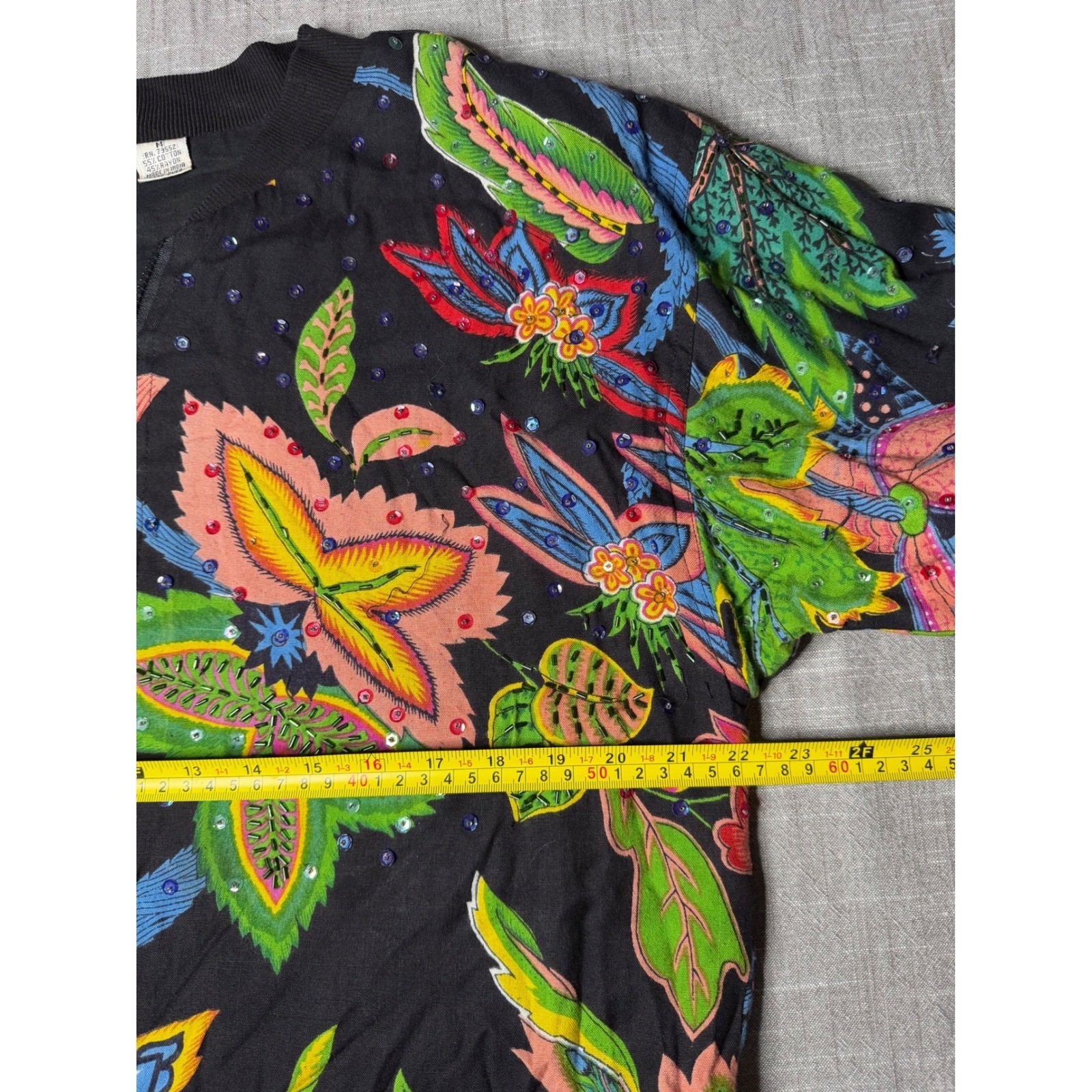 Speed Limit MPH Vintage Floral Sequin Beaded Crop Bomber Jacket Black Medium