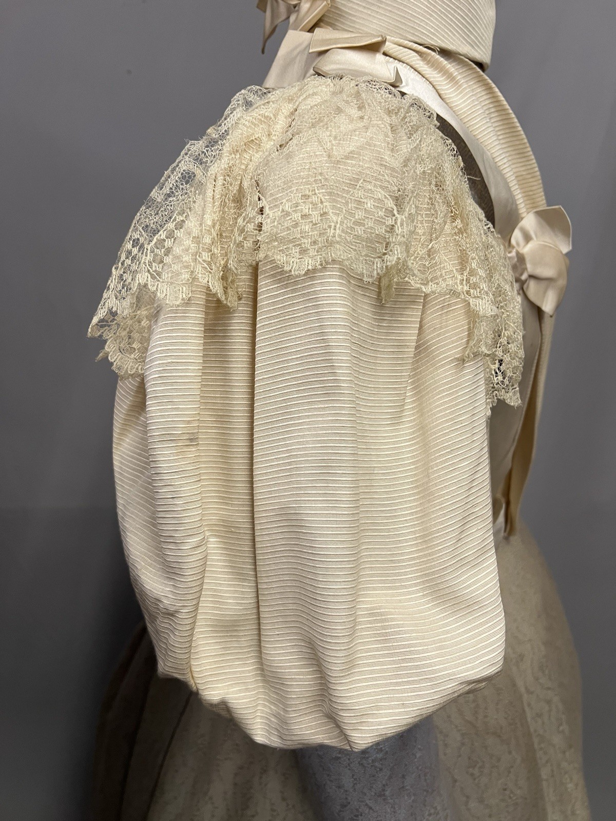1880’s Gray & Ivory Silk Bustle Gown