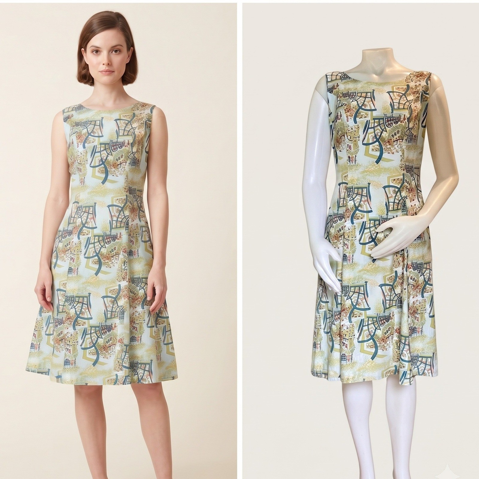 Vintage 60s Dash-About Novelty Print Dress Small Mid Century Modern Retro EUC