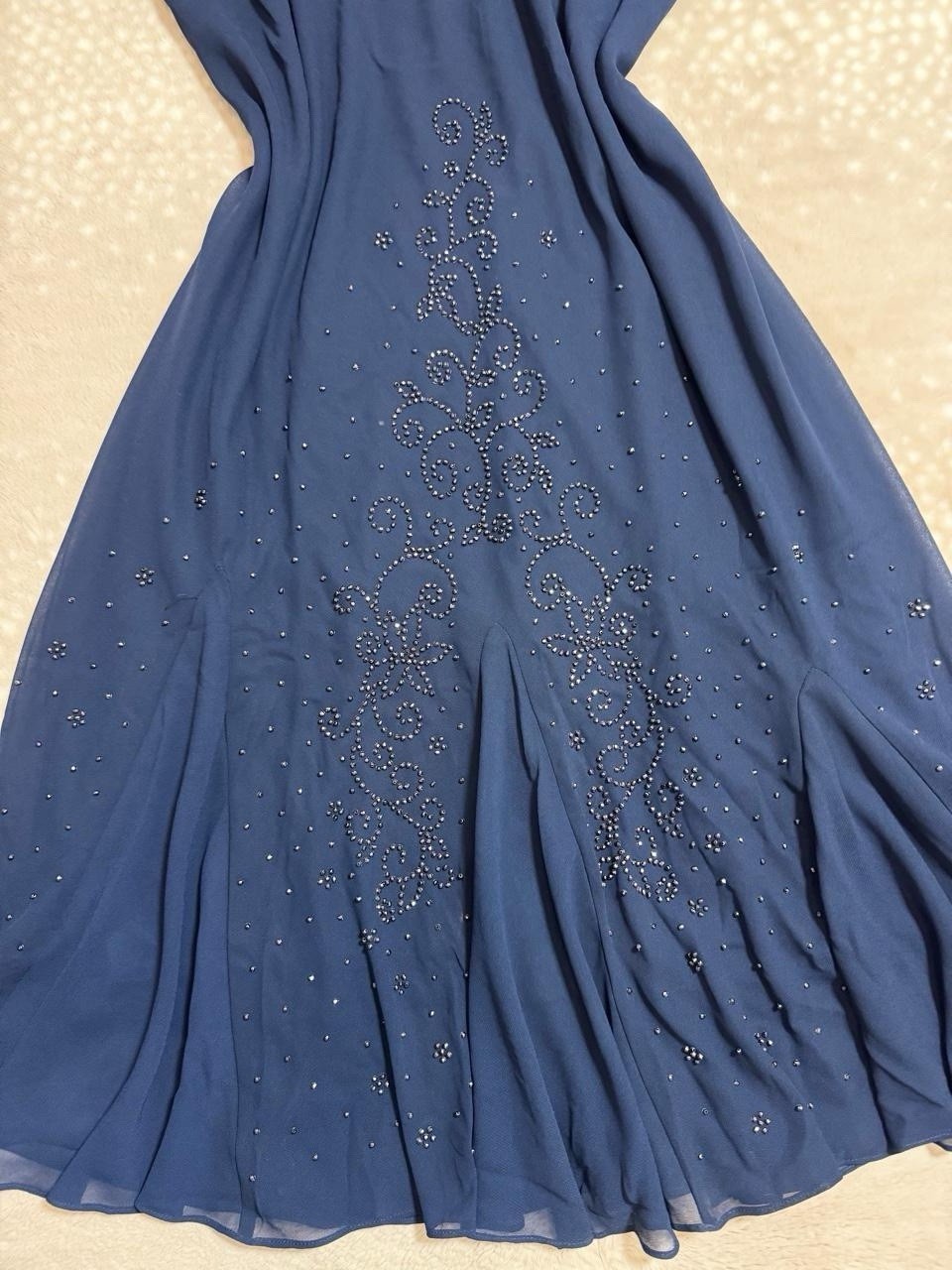 Vintage Dark Blue Beaded Gem Embellish Fairy Formal Gown Dress Plus Size 32W 5X