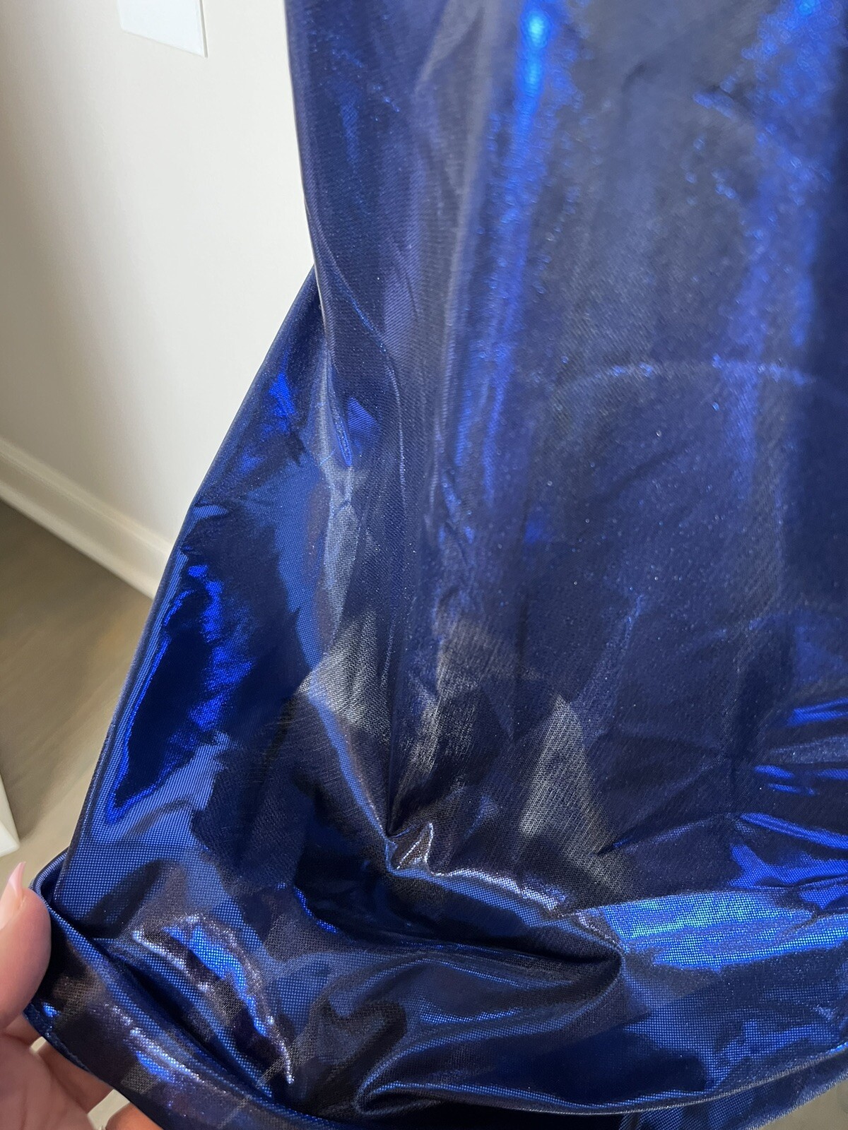 Vintage Intimo Chemise Dress Medium Blue Liquid Metal Metallic V Neck
