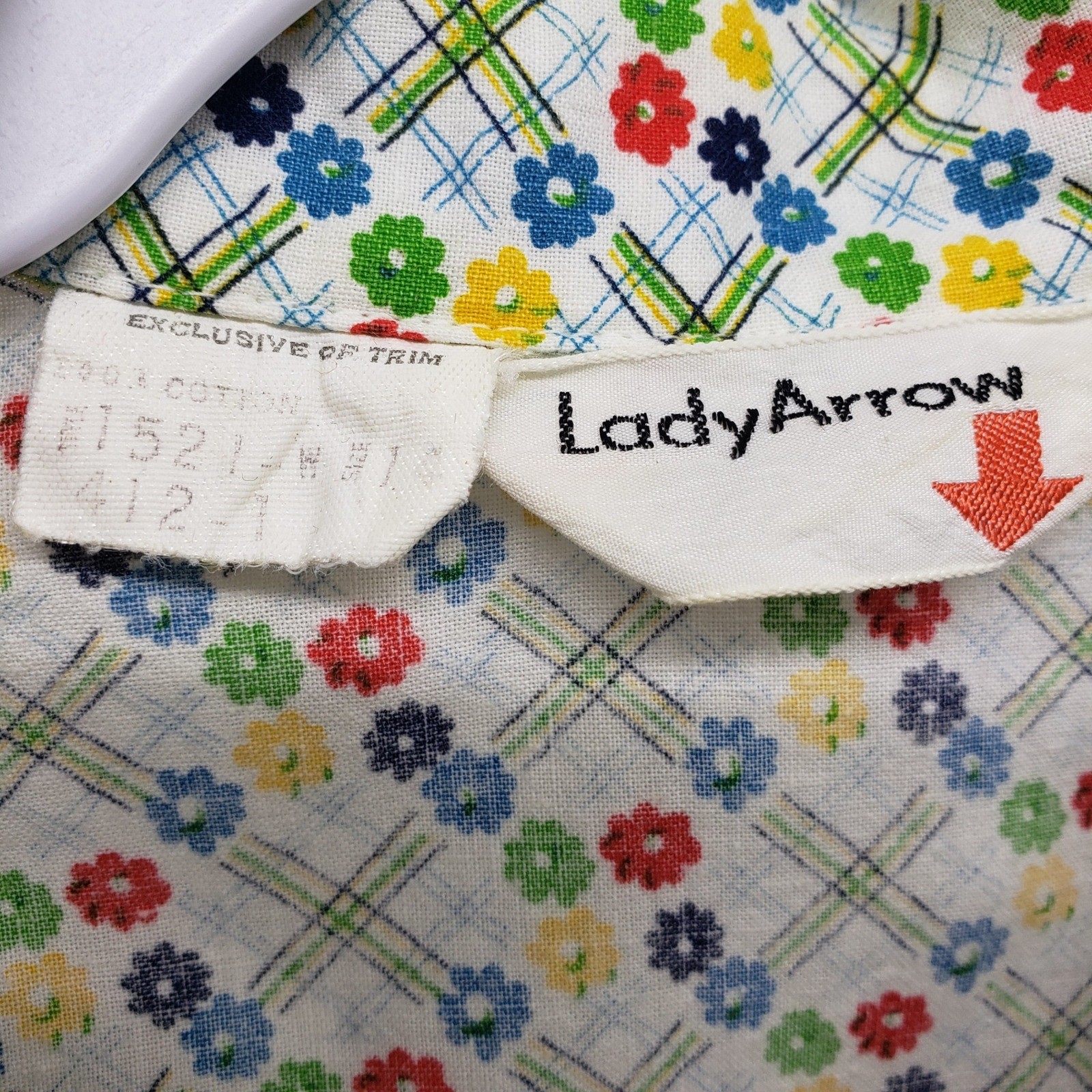 Lady Arrow Floral Plaid Button Up Shirt Womens M Vintage 70s Cotton Mod Retro