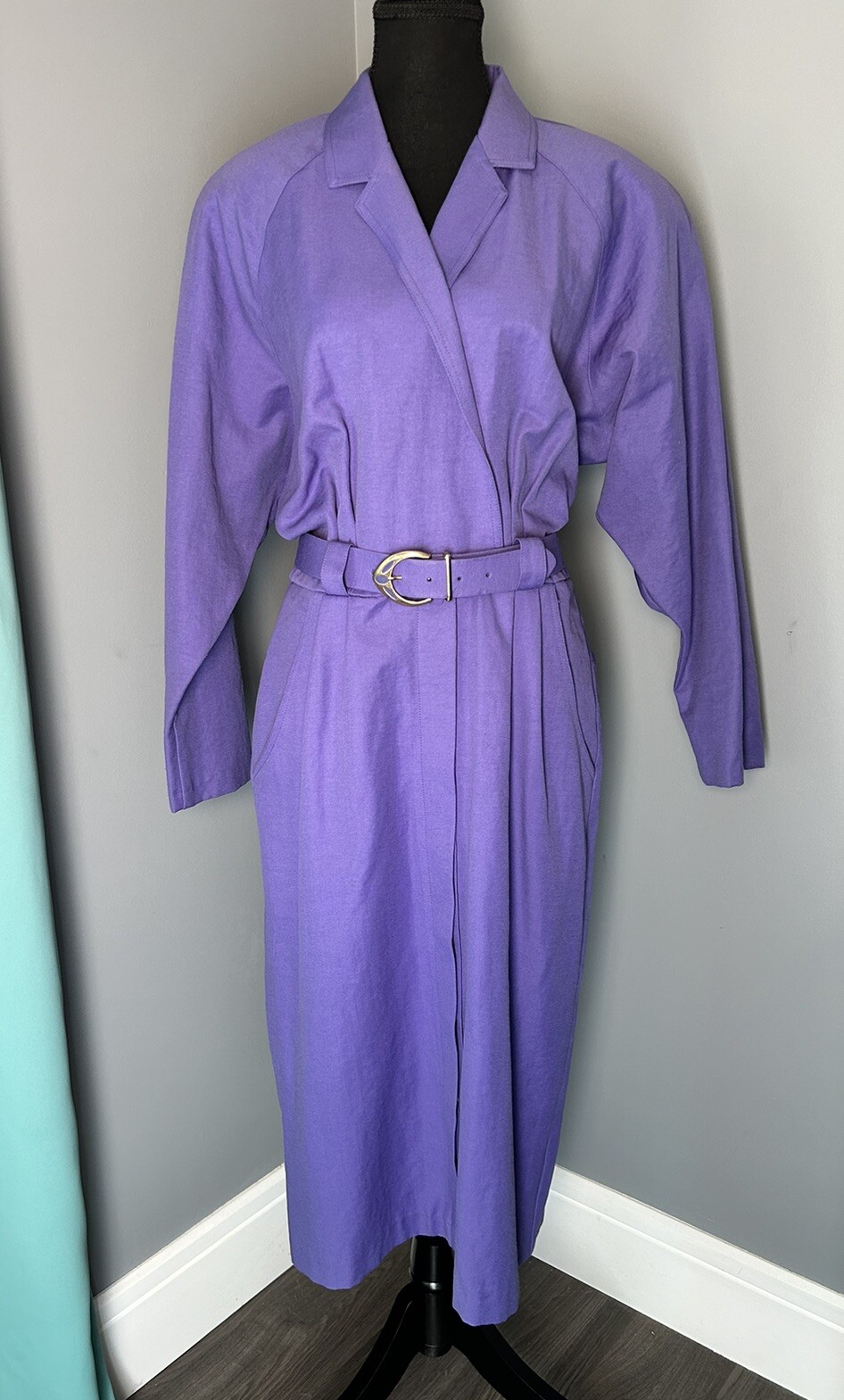 Vintage 80s Joseph Ribkoff Purple Dress Suit One Piece With Belt Button Up Skirt