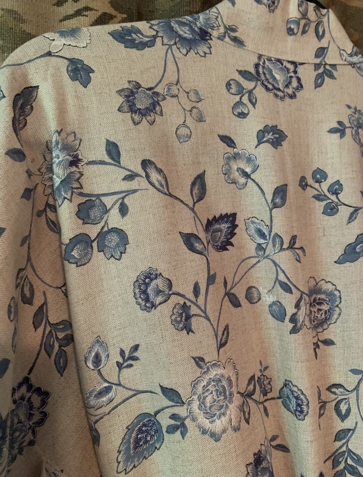 Vintage OOAK Linen Floral Maxi Full Length Kimono Wrap Robe Duster boho cottage
