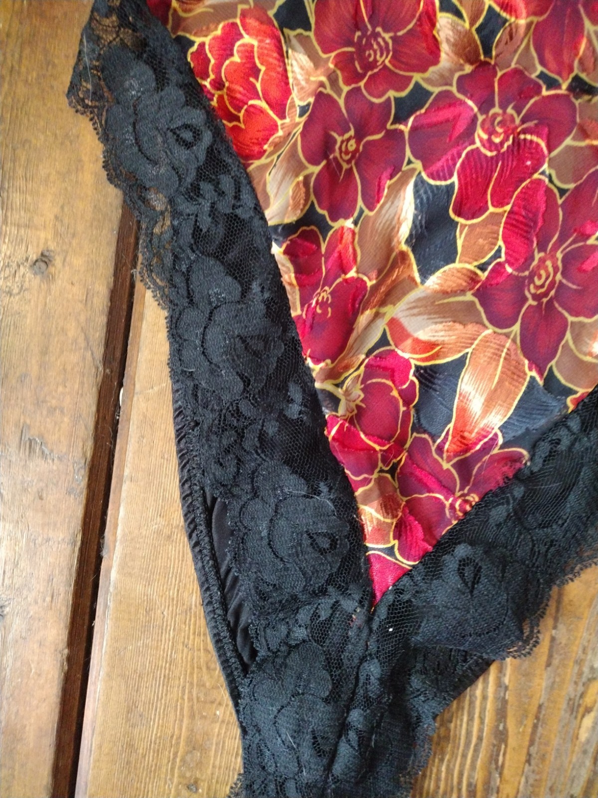 Shirley of Hollywood Vintage S/M Black & Red Floral Teddy/One-Piece Lingerie