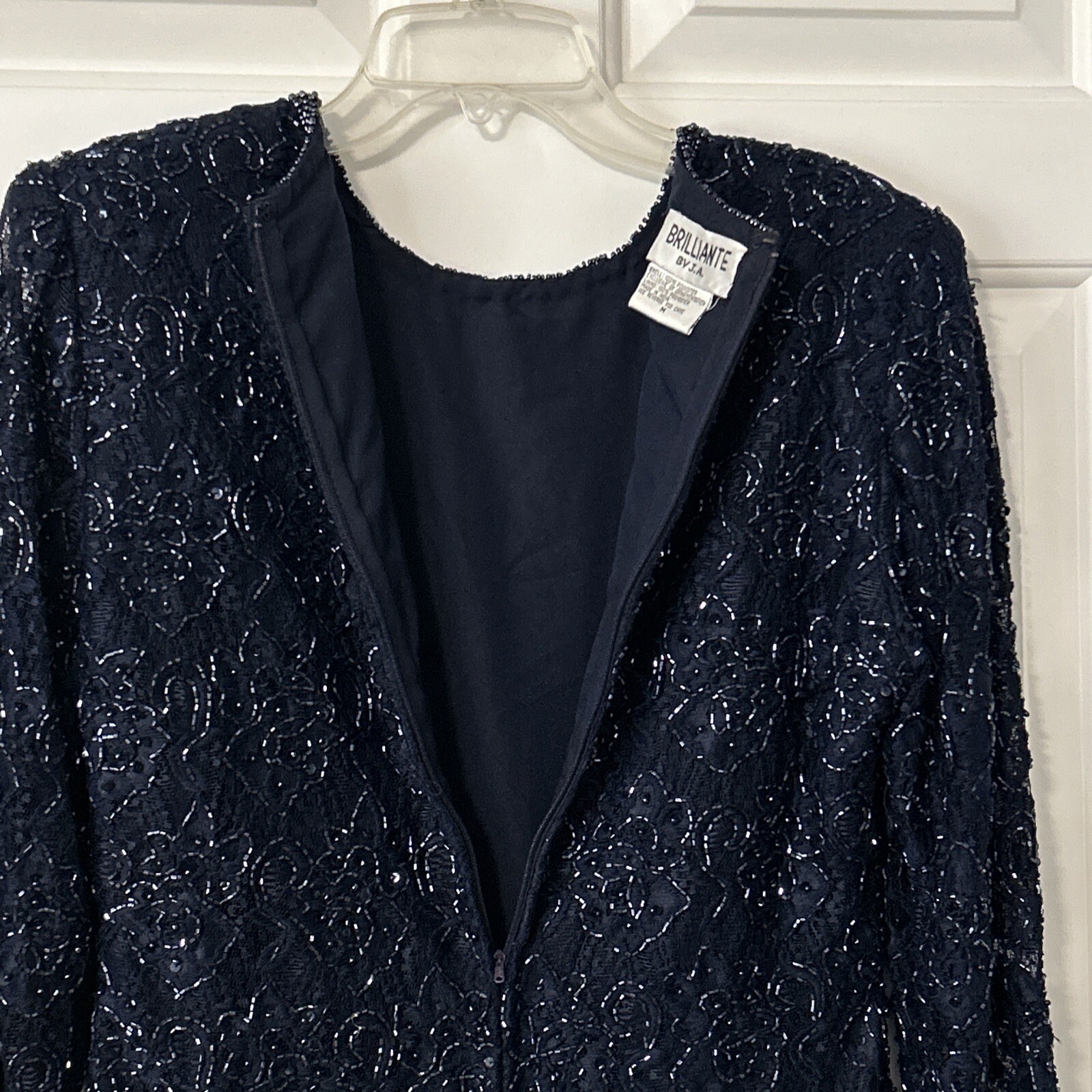 Vintage Brilliante By J.A. Navy Sequined Beaded Dress Medium
