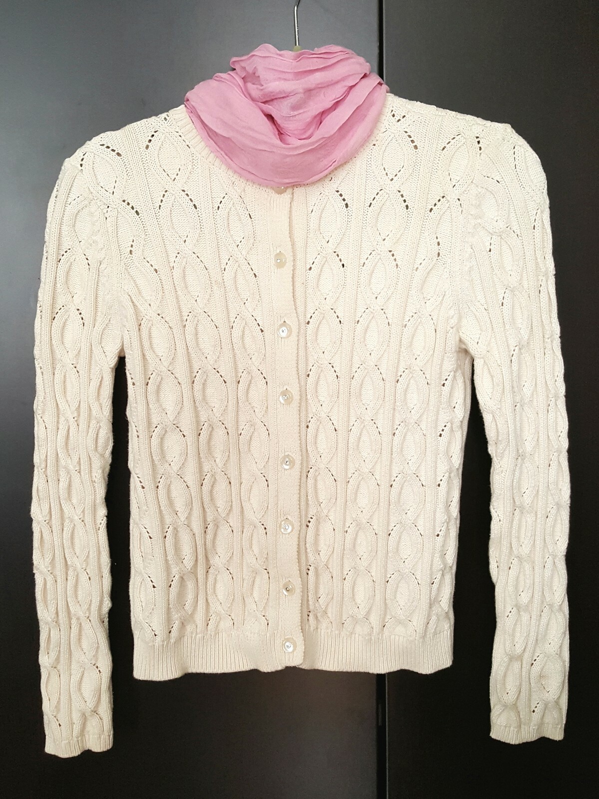 Vintge Jillian Jones Ivory Cotton Sweater Cardigan Rhineston Button M See Measur