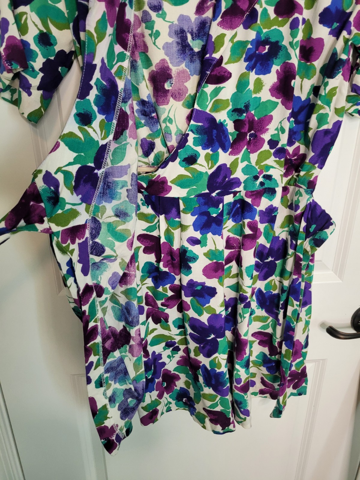 CRAZY 4U Vintage Tuxedo Romper Wrap 90s Floral Pansies Multicolor Rayon Size S