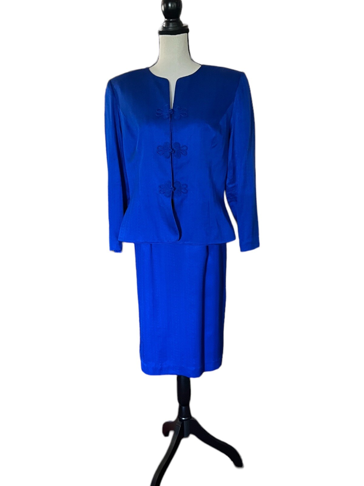 Vintage 100% silk royal blue jacket and skirt set Adriana Papel size 14