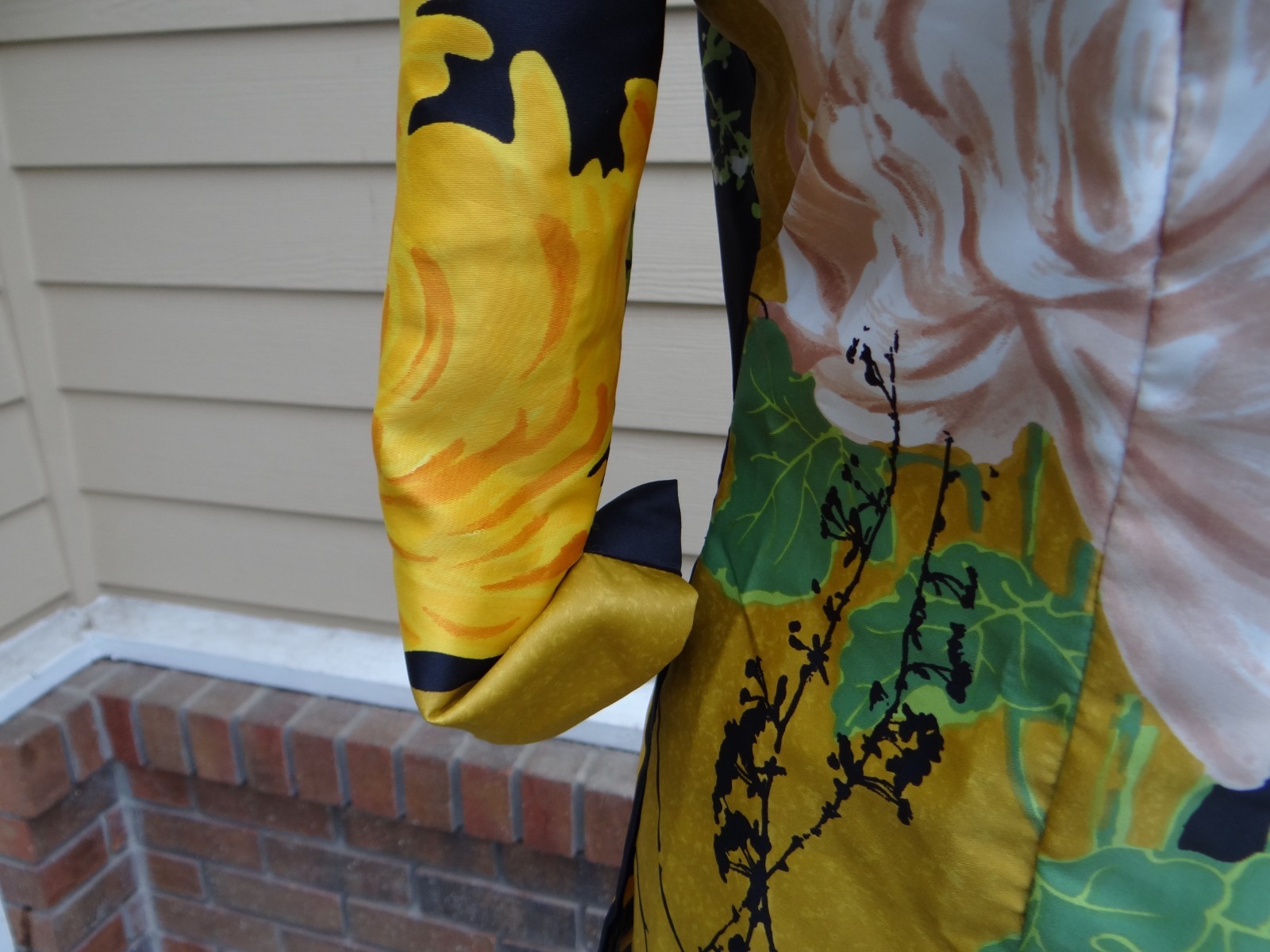 Vtg Alice Of California 1980s Black Yellow Gold Green Asian Style Mandarin Top