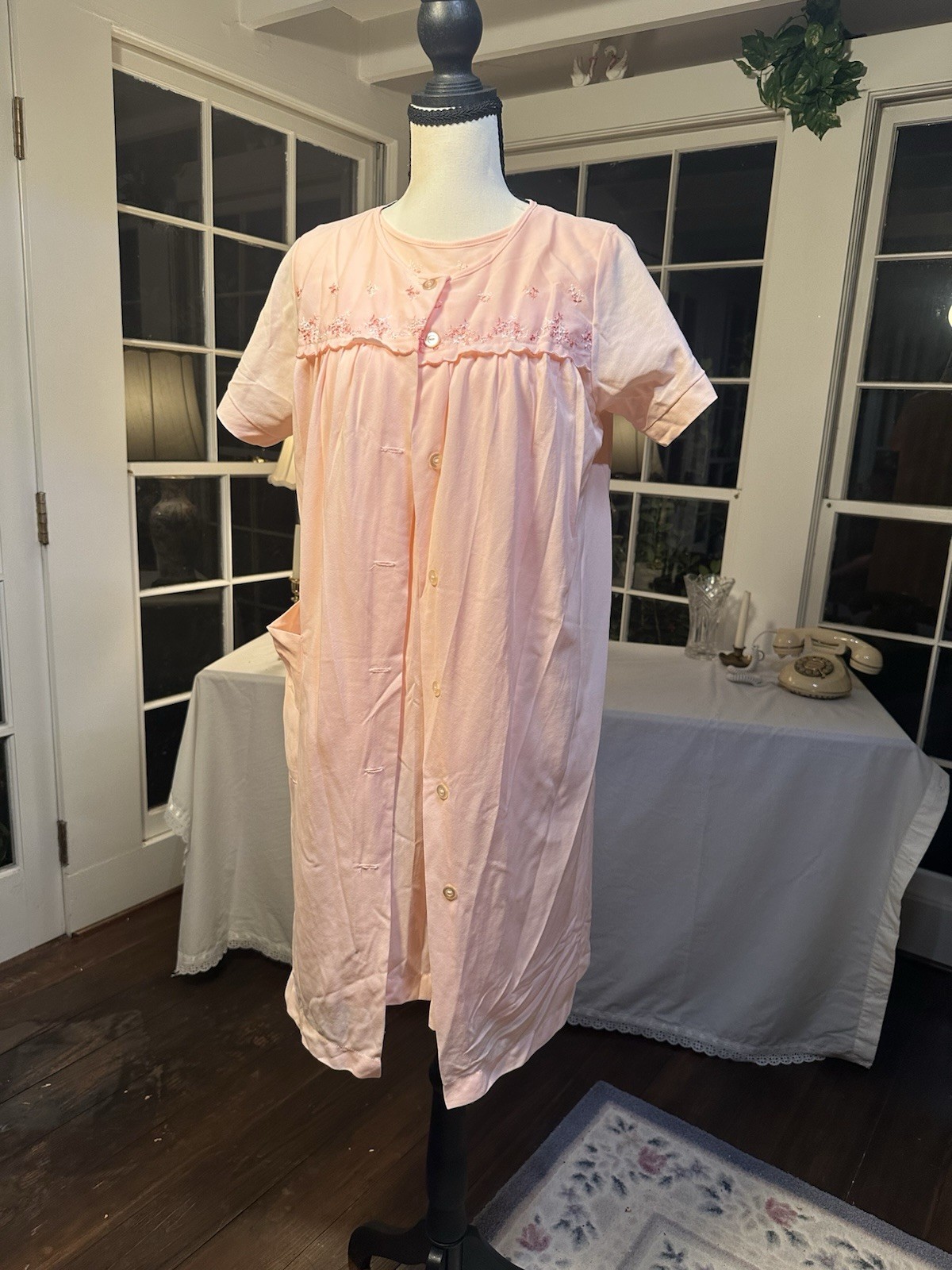 Vintage Midcentury Loungewear Set Nightgown And Robe Set Pink Embroidery Pajama