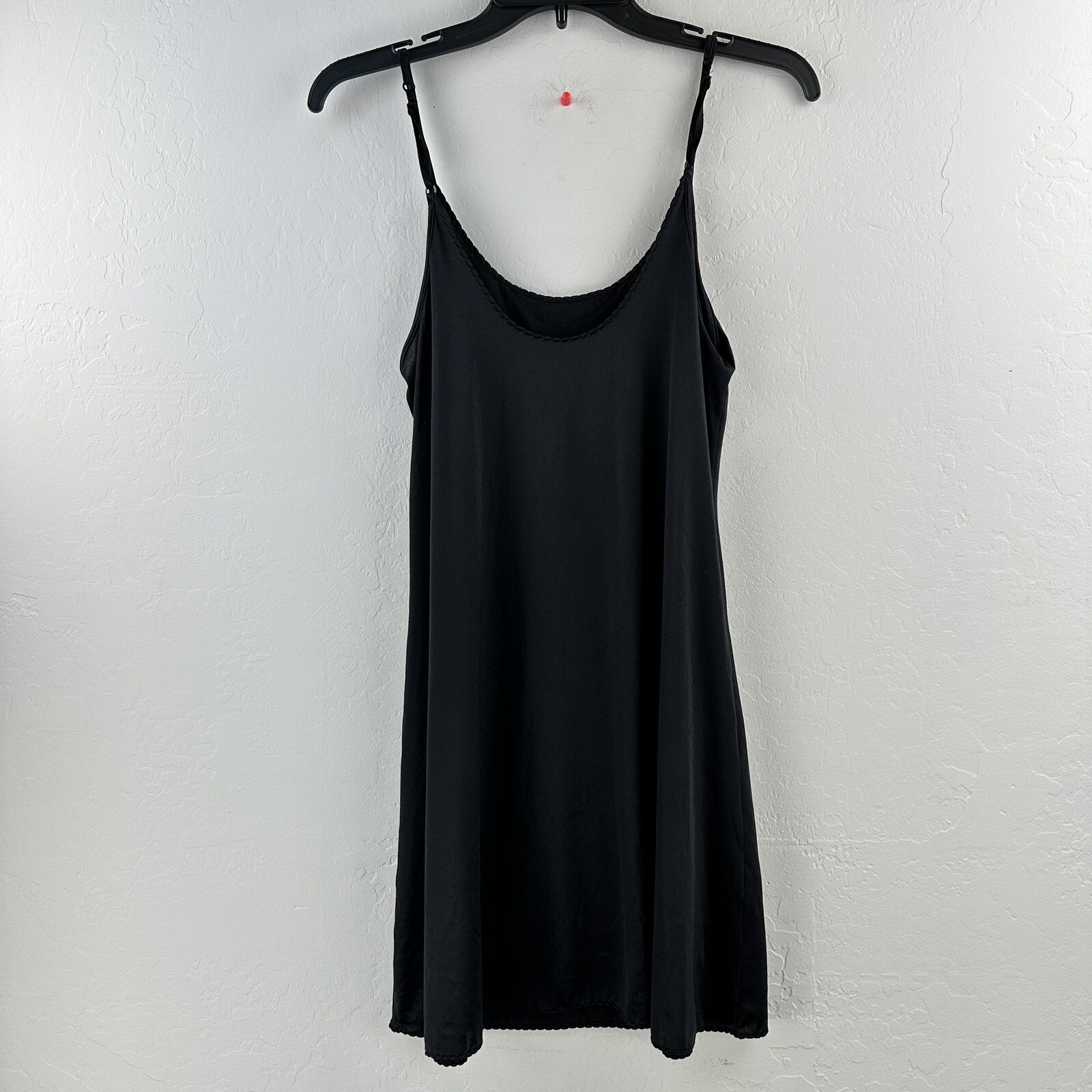 Vintage Sears Full Slip Black Nylon Size M Spaghetti Straps Appliqué