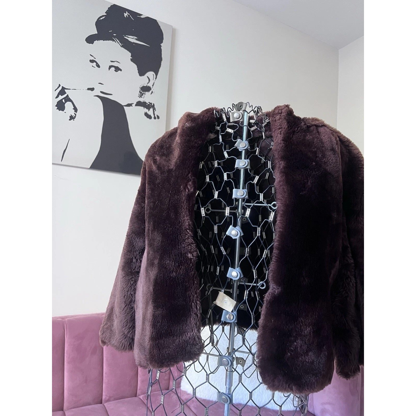 Vintage Chocolate Brown Faux Fur Cropped Jacket Bolero Open Front 1950s Style