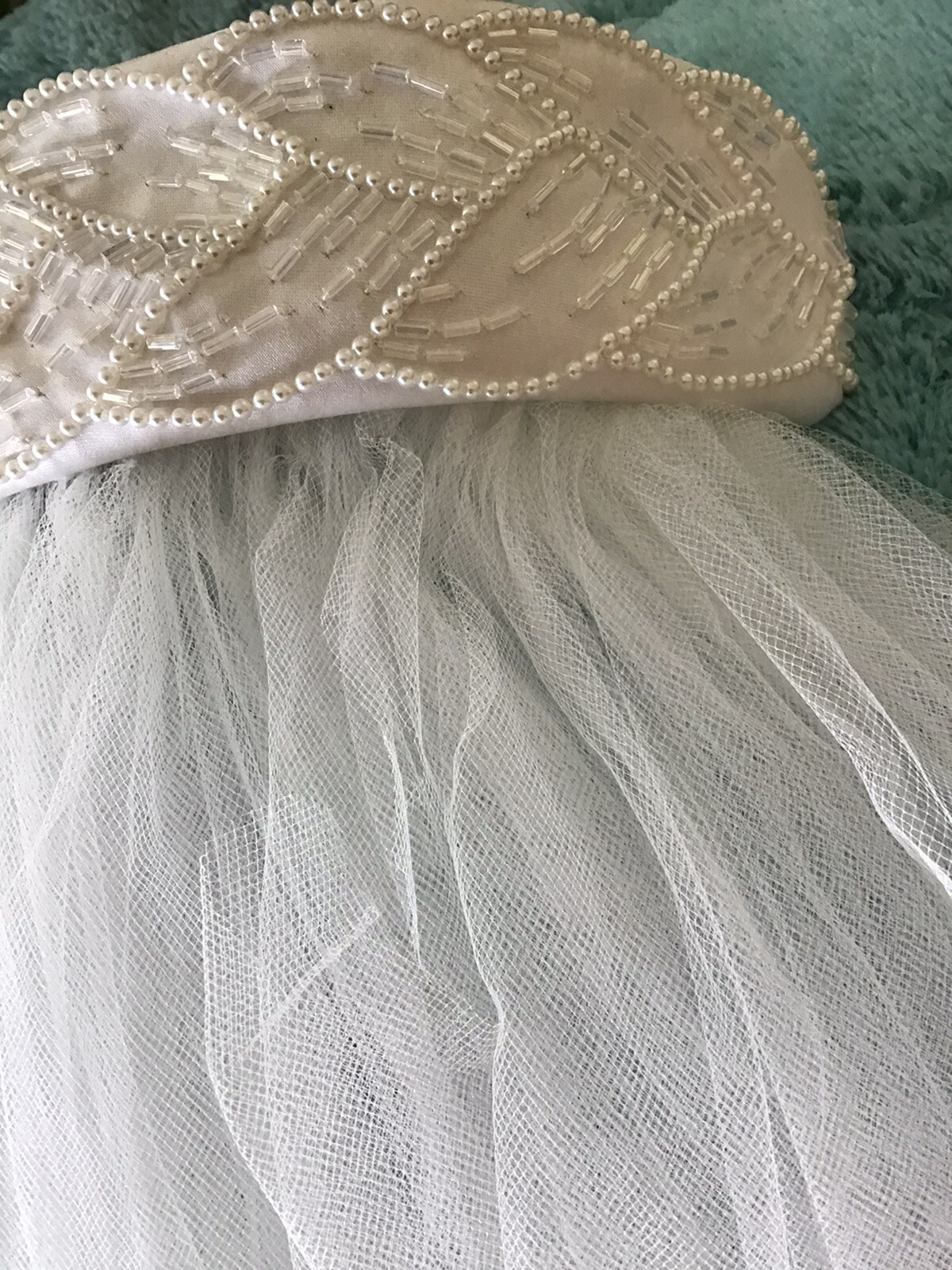 House of Bianchi Finger Tip Length Beaded Headband Double Layer Veil