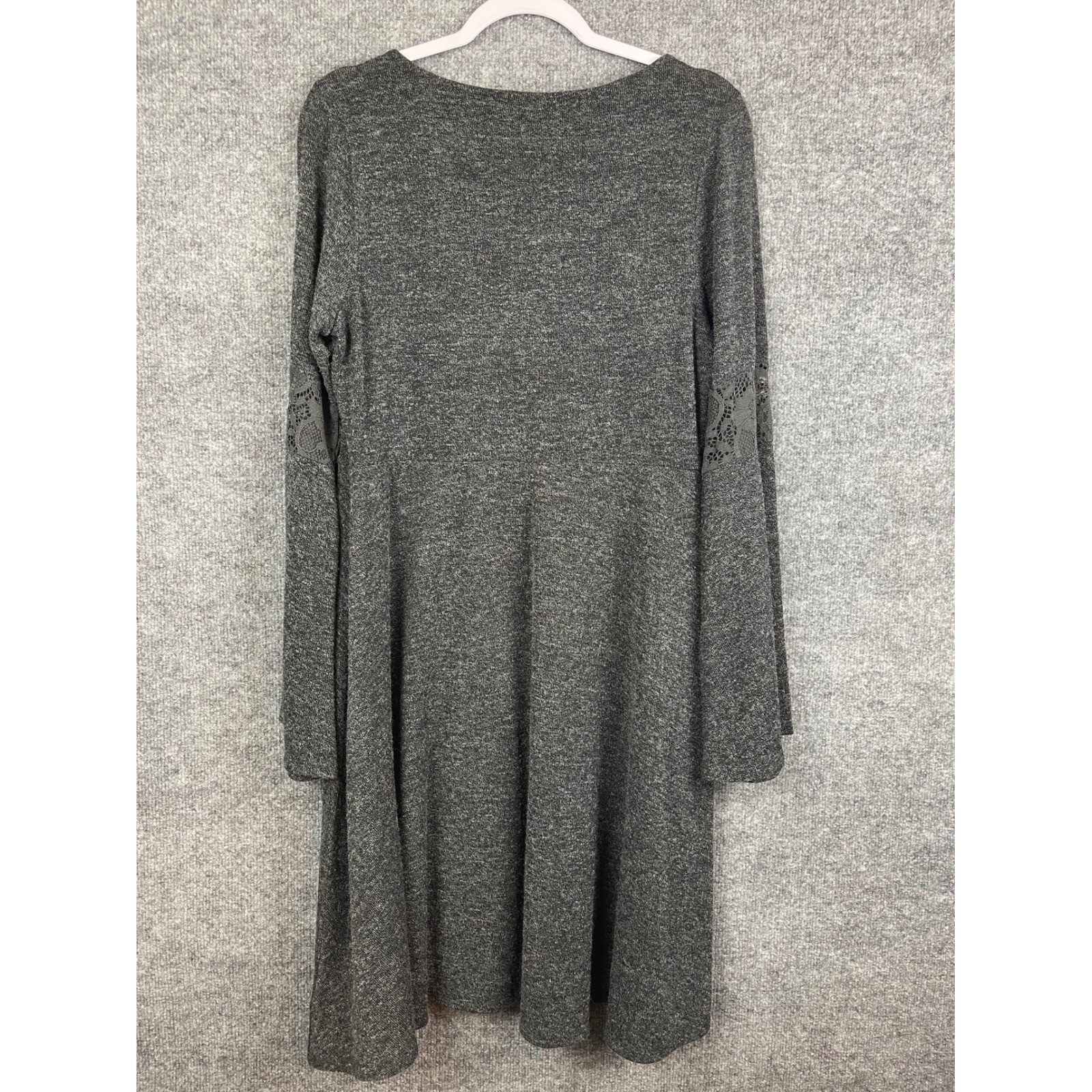 Torrid Skater Dress Women’s 1X Gray Good Lace Bell Sleeve Heathered Scoop Neck