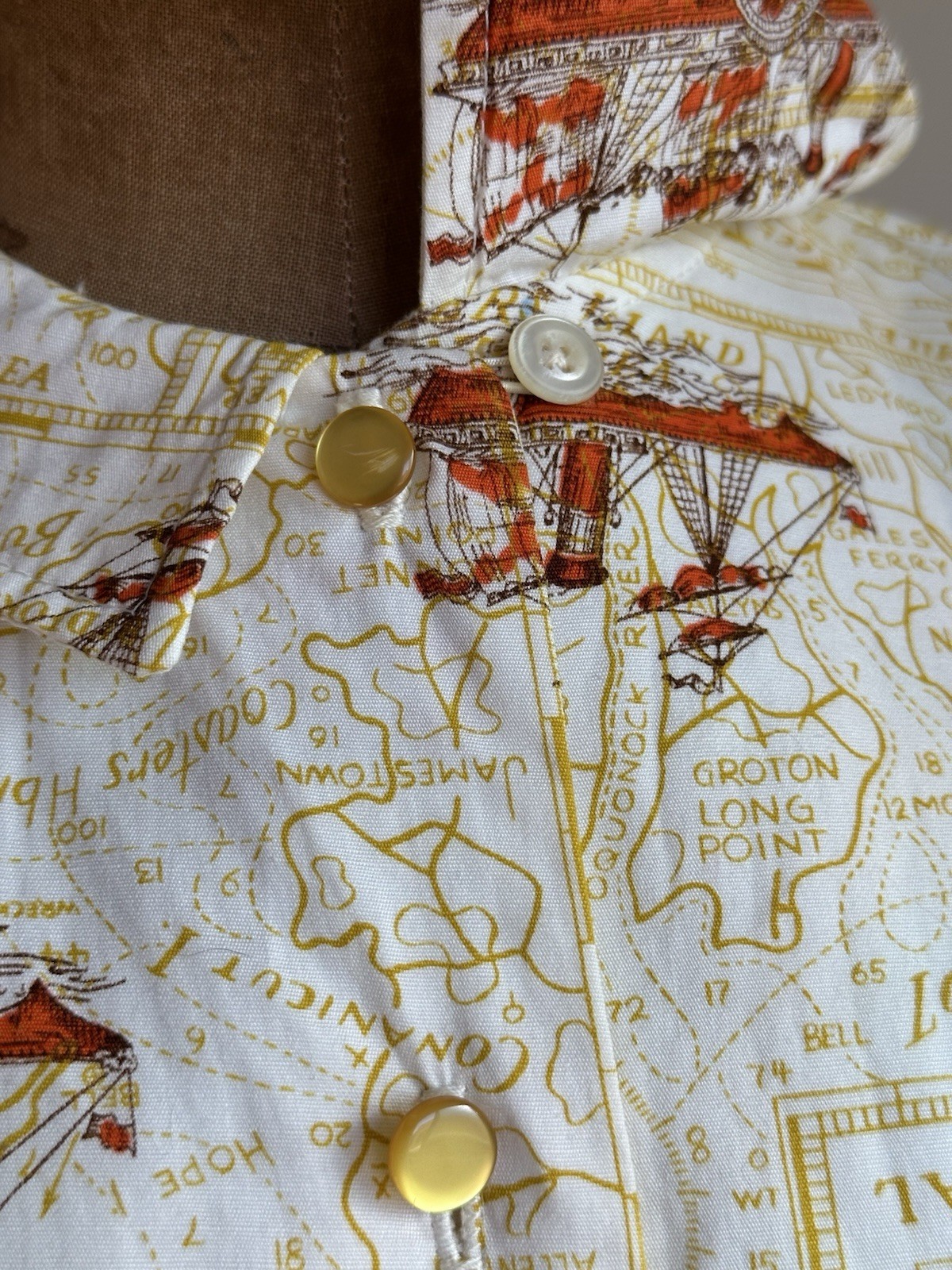 1950s 60s Vintage Map Martha’s Vineyard Nautical Novelty Print Shirtwaist Dress
