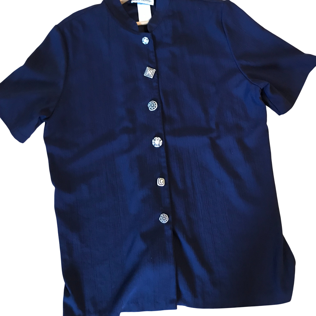VTG 90s two twenty Rayon Blend Tunic, Dark Blue Blazer Top Unique Buttons Sz 18