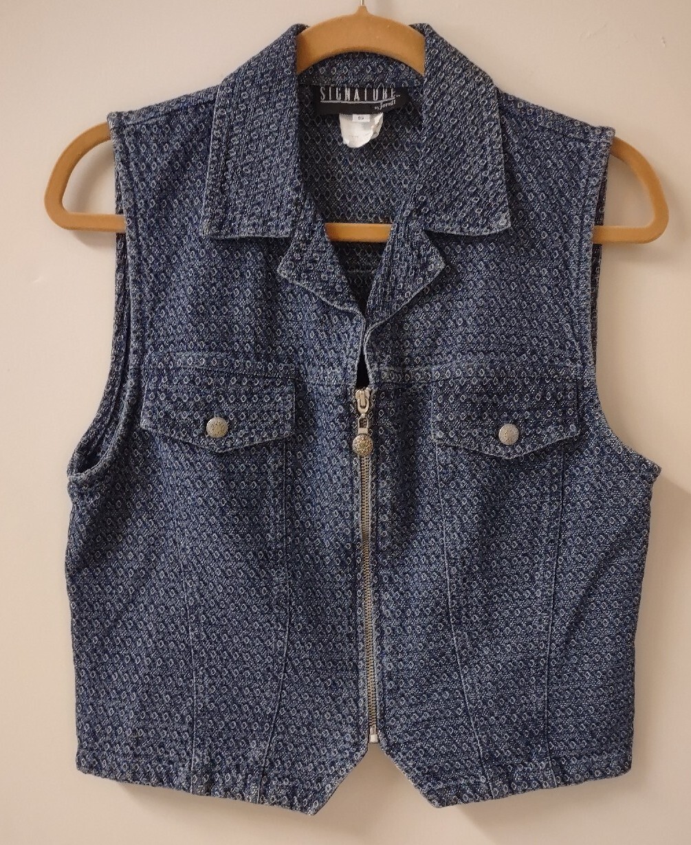 Vintage 80’s Signature By Jerell Denim Zippered Vest Faux Pockets S