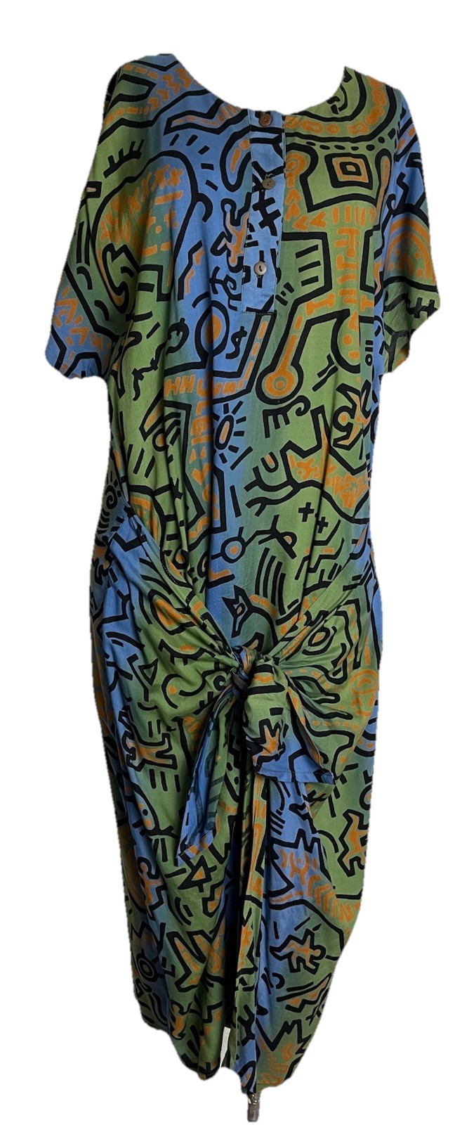 90s RARE Haring Style Pop Art Graphic Dress Dancing Figures Passport Pier 1 Sz.S
