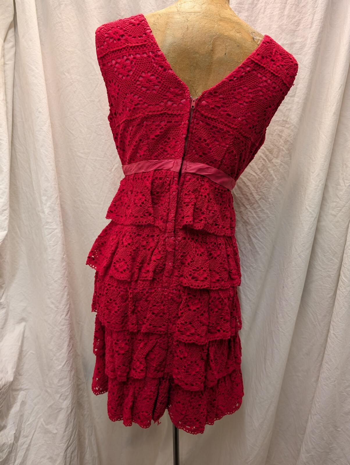Vintage 1960’s Red Crochet Cotton Lace Mod Dress by Darling Small