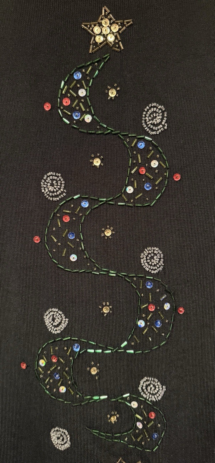 Lucia Burns Vintage 90s Christmas Tree Top Black Sequined Beaded Size M Festive