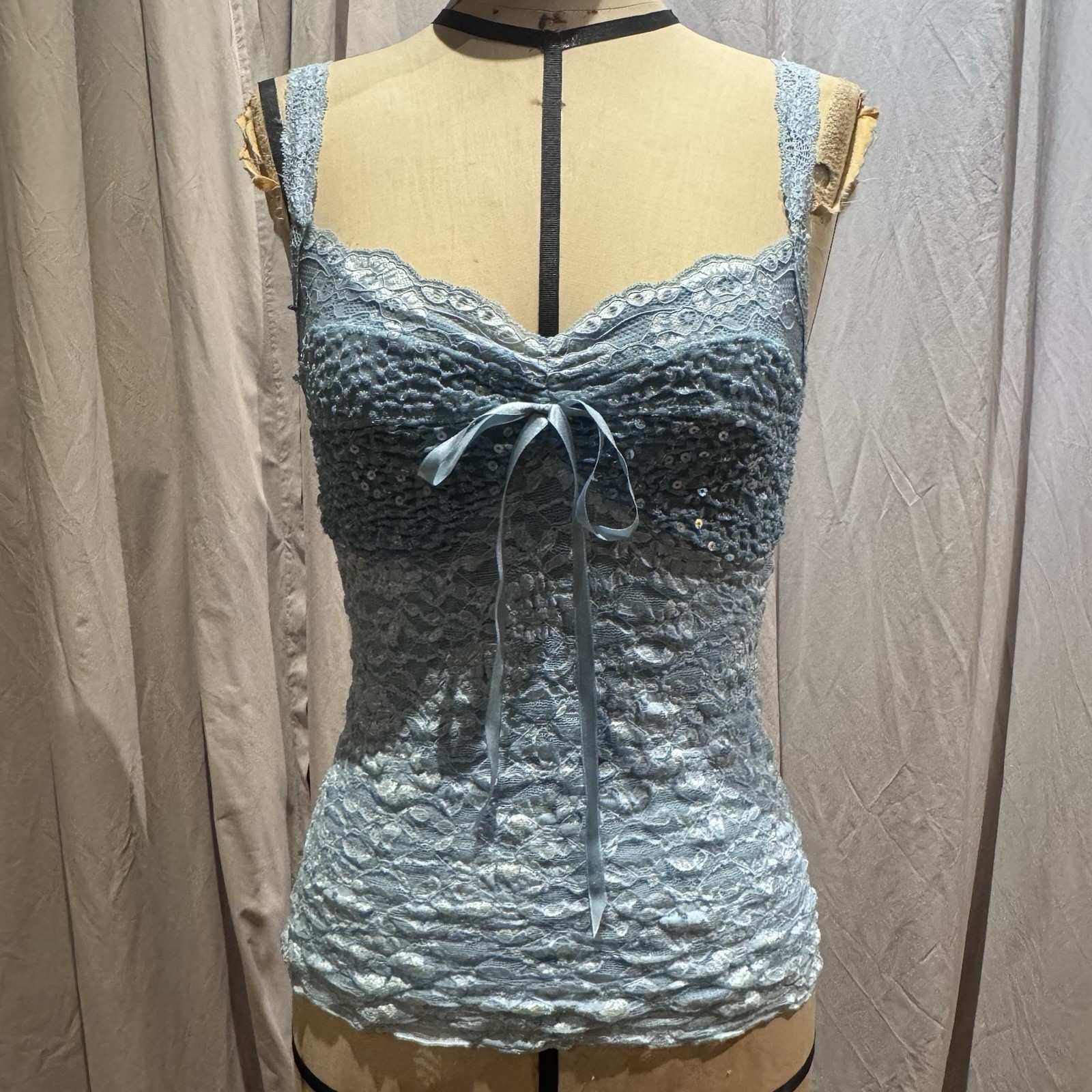 Ann Ferriday VTG Seamed Sequin Cup Lace Fairy Coquette Cami S/M NWT