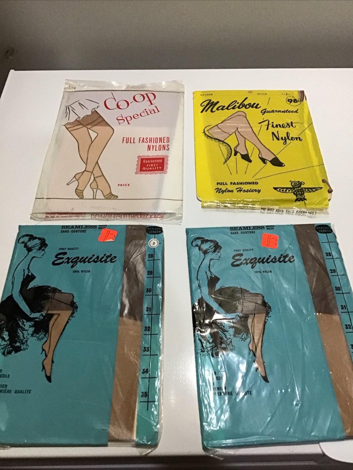 Vintage FIRST QUALITY Nylon Stockings Lot X4 NOS Size 9 1/2 Seam Free 15 Denier