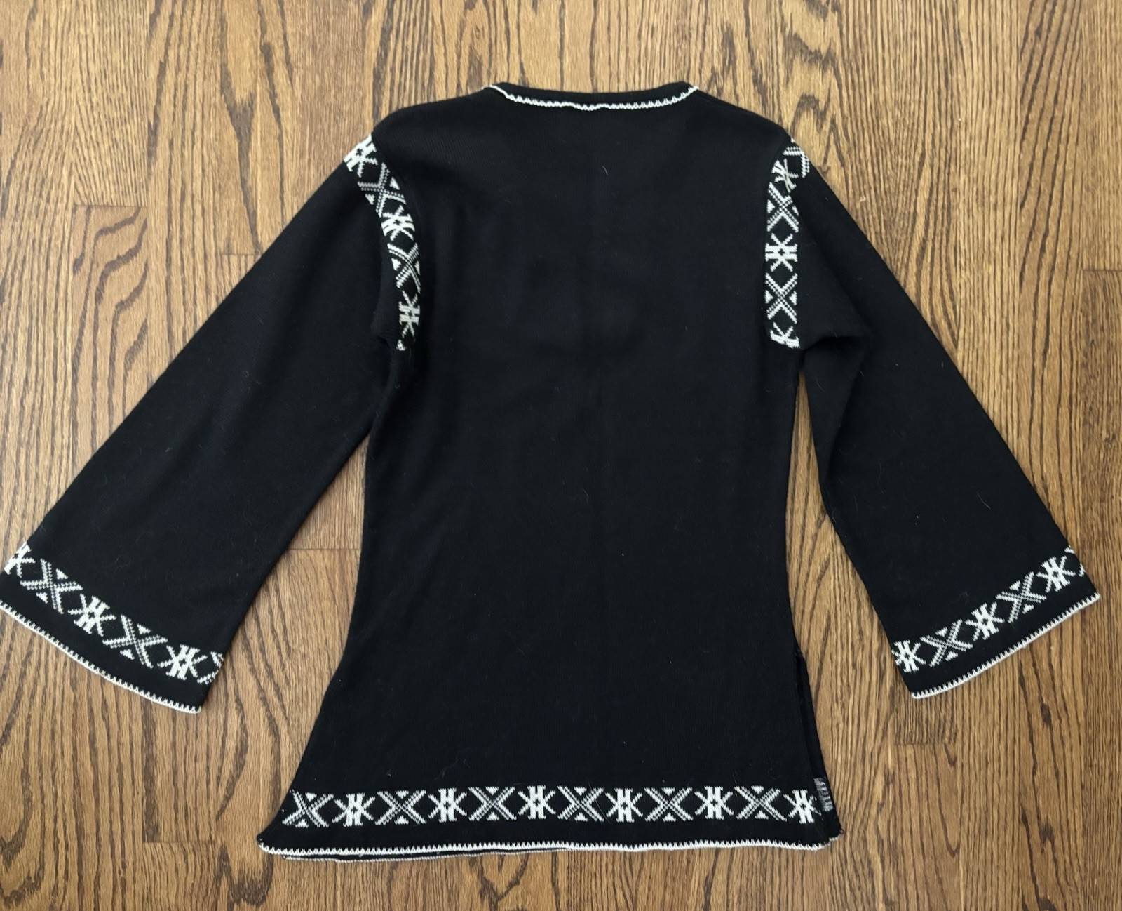 Vintage 1970’s Boho Hippie Penrose Black Bell Sleeve Tunic Sweater S XS