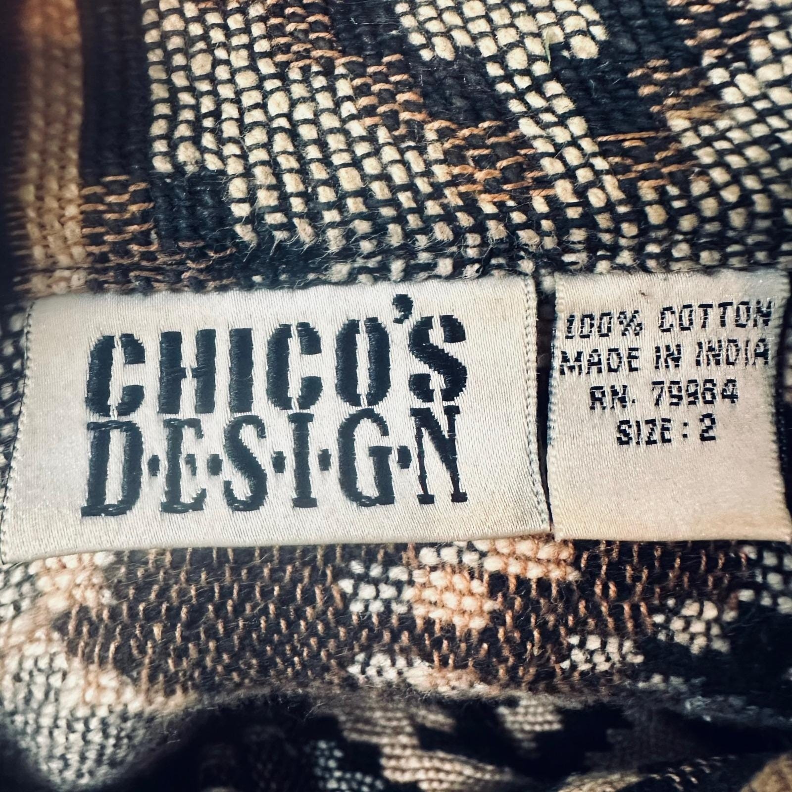 Vtg 90s Chico’s Design Jacket Sz 2 (L/XL) Cotton Tapestry Southwestern Geometric