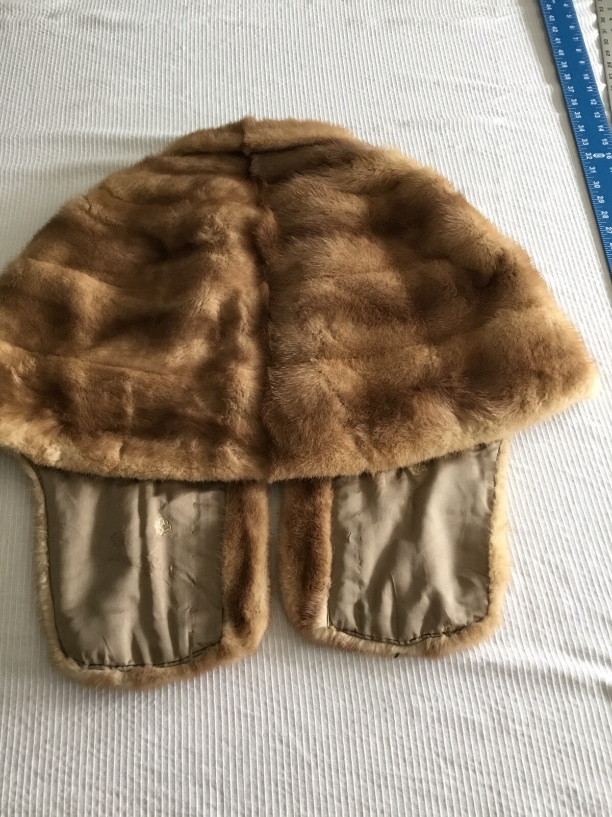 Vintage Mink Stole tan Schimmel Furs St. Louis Union Made 1955 Pockets Initials