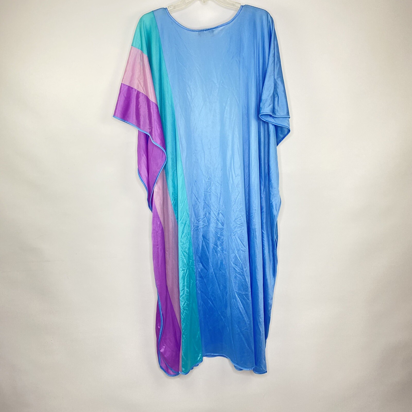 Vintage Jane Russell Batwing Nightgown One Size Fits All Blue Nylon Stripes