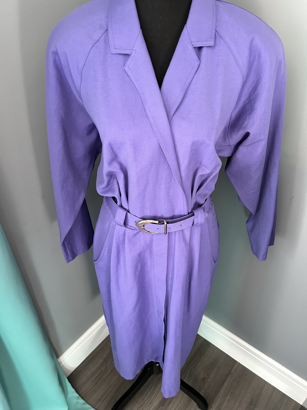 Vintage 80s Joseph Ribkoff Purple Dress Suit One Piece With Belt Button Up Skirt