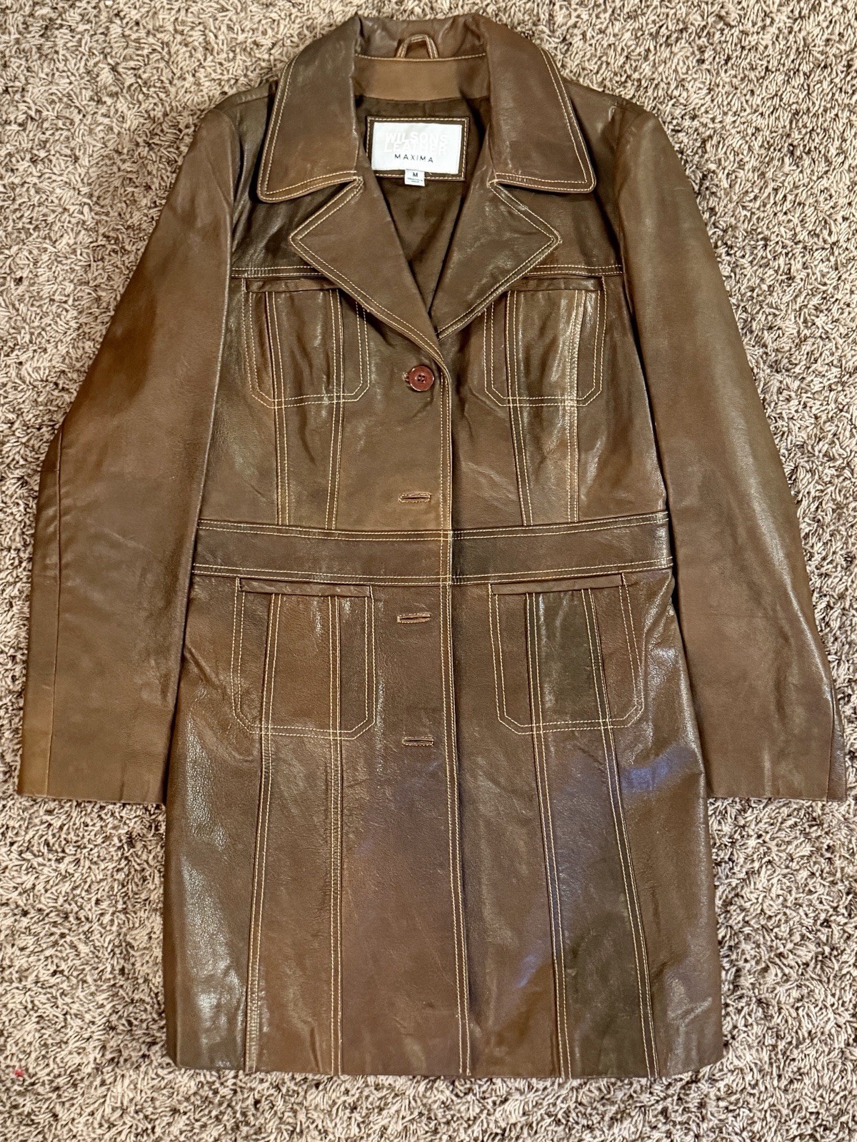 Vintage Wilsons Leather Maxima Brown Genuine Leather Coat Jacket Women’s Medium