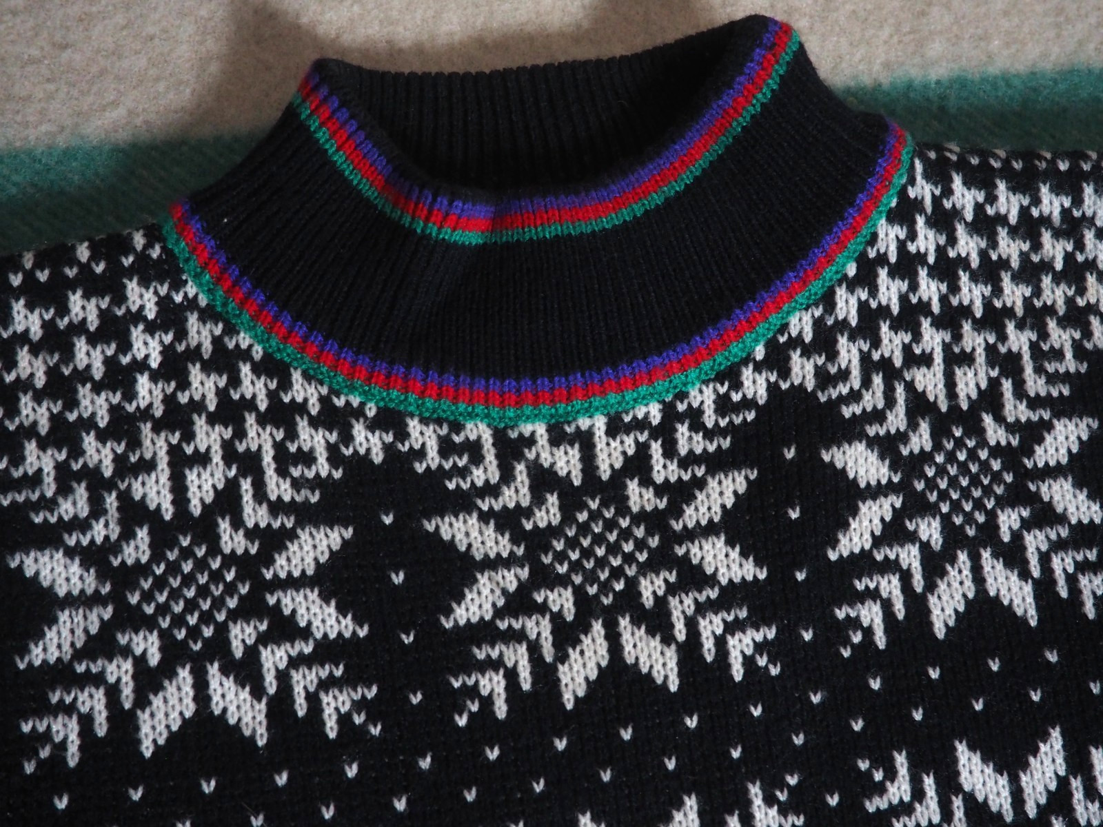 VTG 80s Objectives Black White Nordic Ski Retro Acrylic Pullover Sweater M