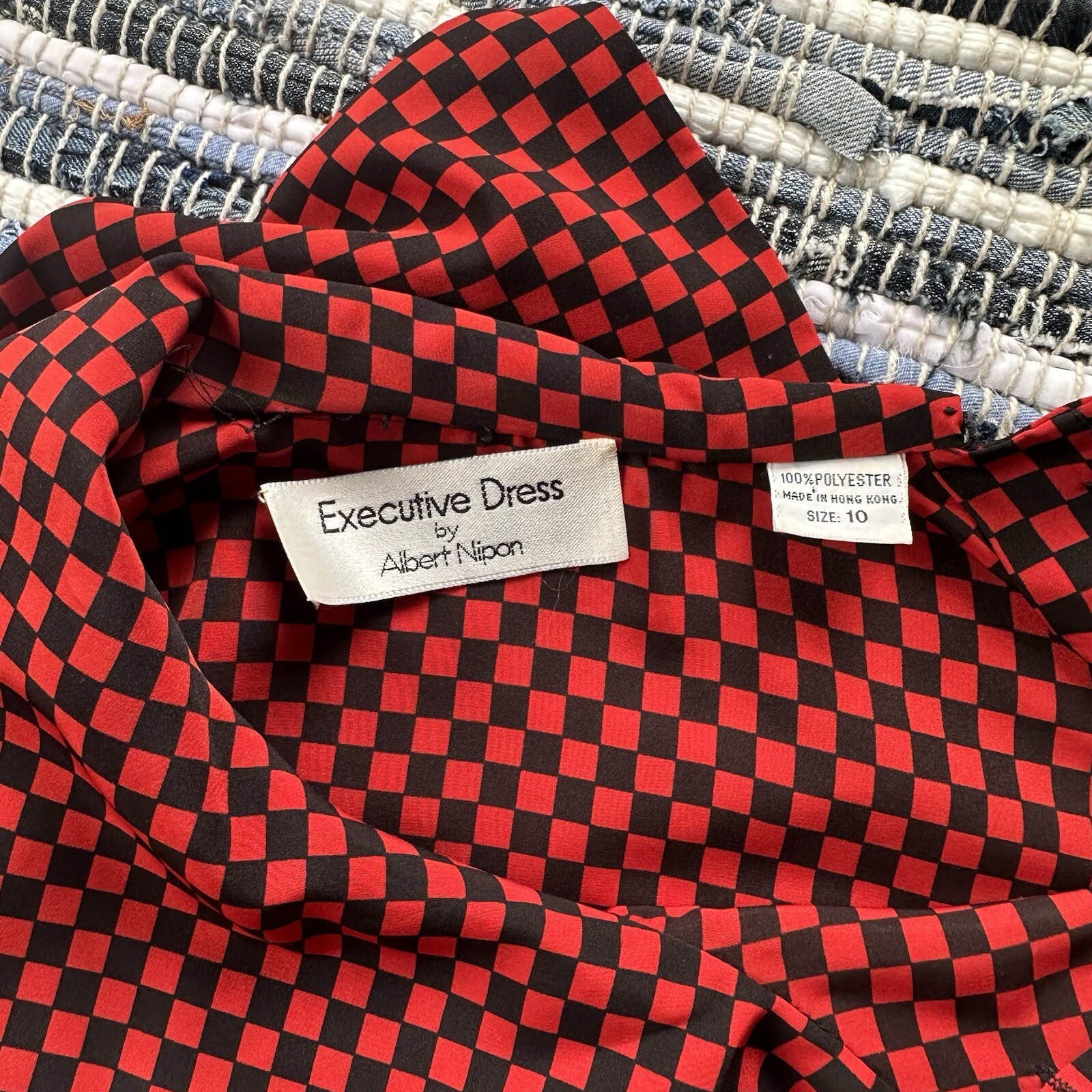 Vintage Albert Nipon Executive Dress 80’s Secretary Red Black Checkerboard S/M