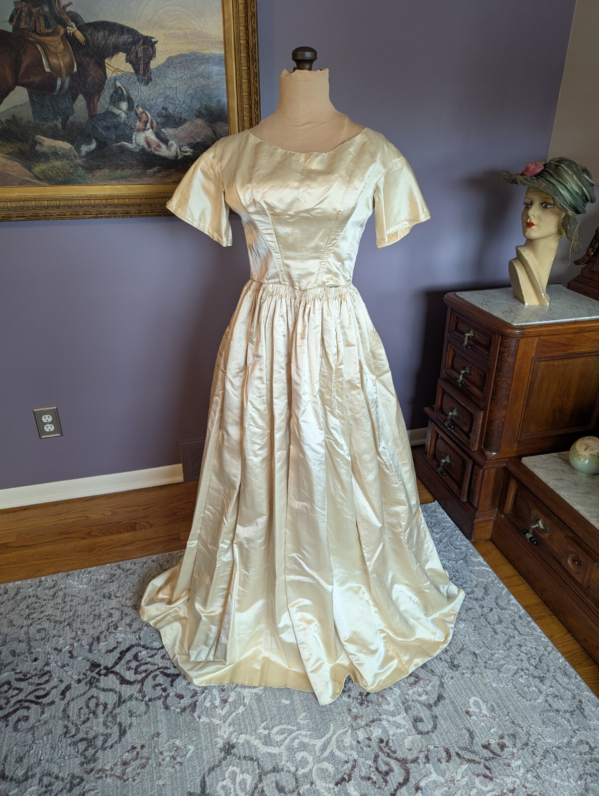 RARE Elegant Antique ca 1850’s Silk/Satin Wedding Dress Gown Handmade Museum