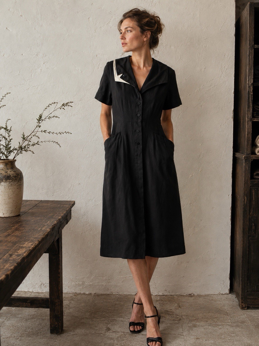 Vintage 1950s A. Mendel Creation Day Dress Women’s L Black White Tea Dress