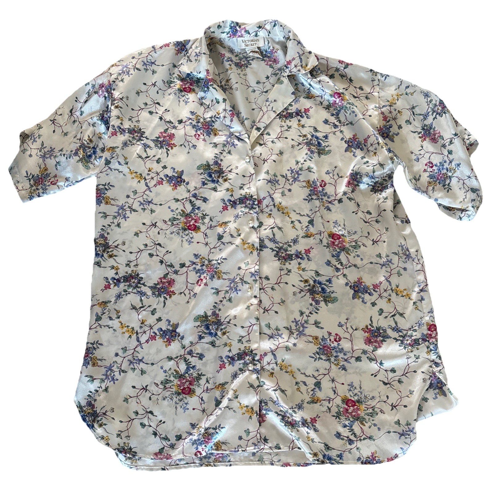 VINTAGE GOLD LABEL VICTORIA’S SECRET SILK SHIRT PAJAMAS LOUNGE BUTTON TOP Small